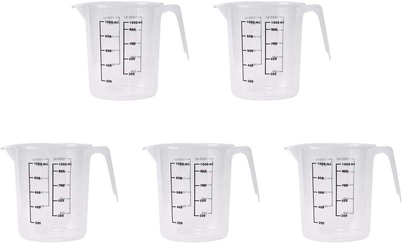Plastic Measuring Jug with Measuring Marks, 1L - Pack of 5