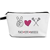 YULUENZE Lacrosse Gifts Inspirational Cosmetic Bag Gifts Lacrosse Lovers Team Players Makeup Bag Gifts for Women Lacrosse Travel Toiletry Pouch - Peace Love Lacrosse