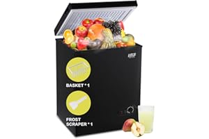 Krib Bling 3.5 Cu.Ft Deep Compact Freezer with a Removable Basket, Chest Freezer 7 Gears Temperature Control(-18°F to -46°F), for House, Garage, Kitchen, Basement, Shop, Black