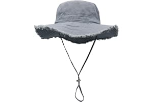 LLmoway Womens UPF50+ Cotton Wide Brim Sun Hat with Strap Ladies Summer Floppy Hats Packable Women Washed Fringes Bucket Hat
