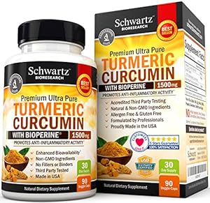 Turmeric Curcumin with Bioperine 1500mg. Highest Potency Available. Premium Pain Relief & Joint Support with 95% Standardized Curcuminoids. Non-GMO, Gluten Free Turmeric Capsules with Black Pepper