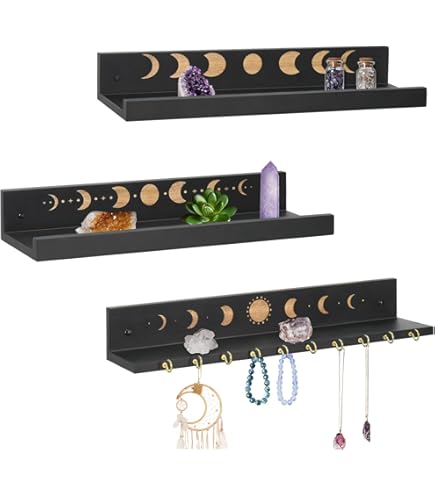 Artilady Estante De Cristal De Flor De Loto, Paquete De 3 Estantes Flotantes Para Decoración De Pared Y Dormitorio Negro, Bonito Estante De Exhibición, Decoración De Yoga Para Cristales Y Piedras