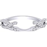 AFFY 0.38 Carat Round White Cubic Zirconia Infinity Enhancer Guard Ring 14K Gold Over Sterling Silver