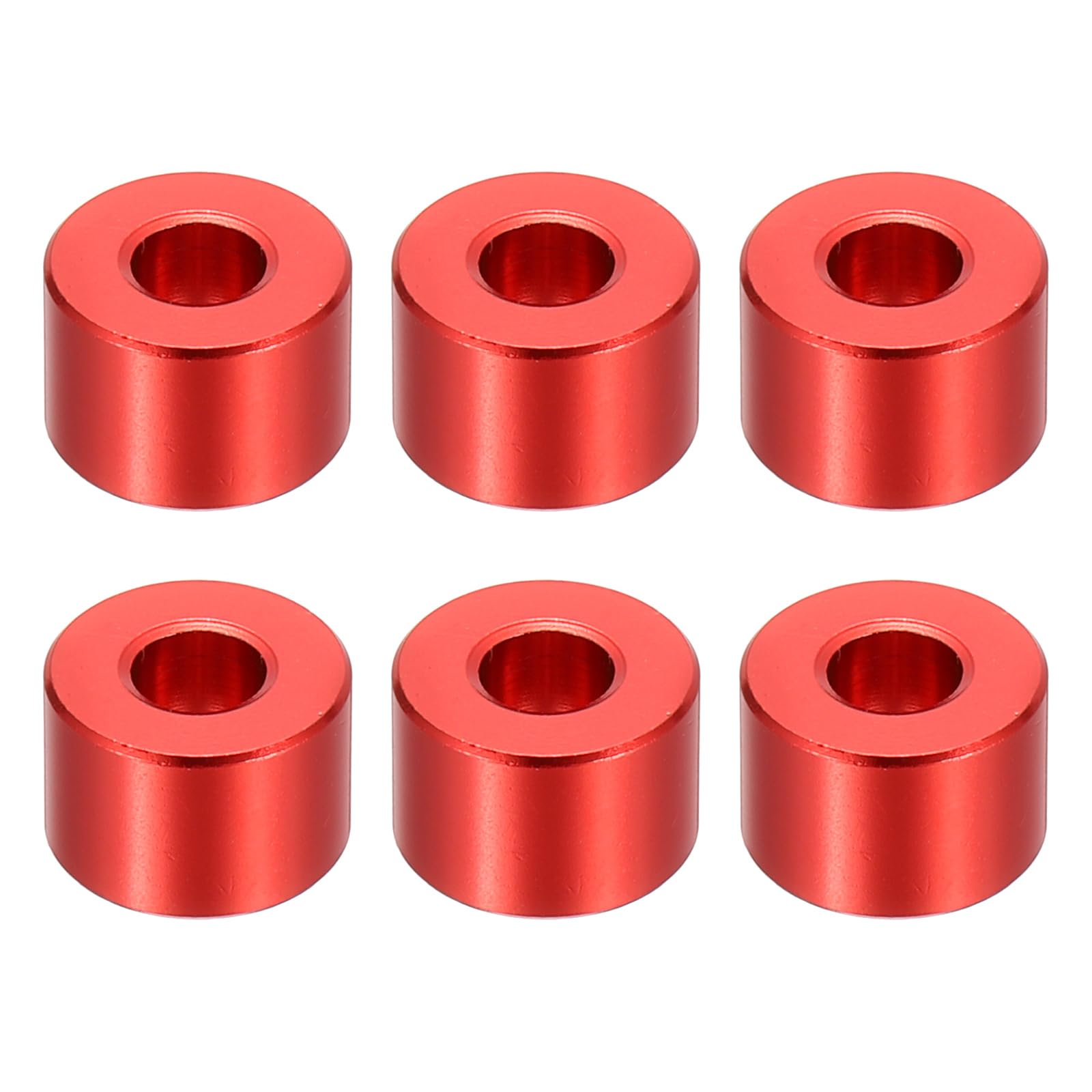 PATIKIL M5 Aluminum Spacers, 6 Pcs Metal Spacers Aluminum 5.2mm ID x 12mm OD x 8mm L Aluminum Spacer Screw Standoff Round for 1/5" or M5 Screw Bolts,Red