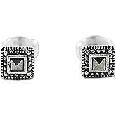 NOVICA Artisan Crafted Sterling Silver Square Tone Grey Stud Earrings | Marcasite Gemstone | Push Back Finding | Combination Finish | Hypoallergenic Jewelry | Lead & Nickel Free | Thailand 'Gorgeous