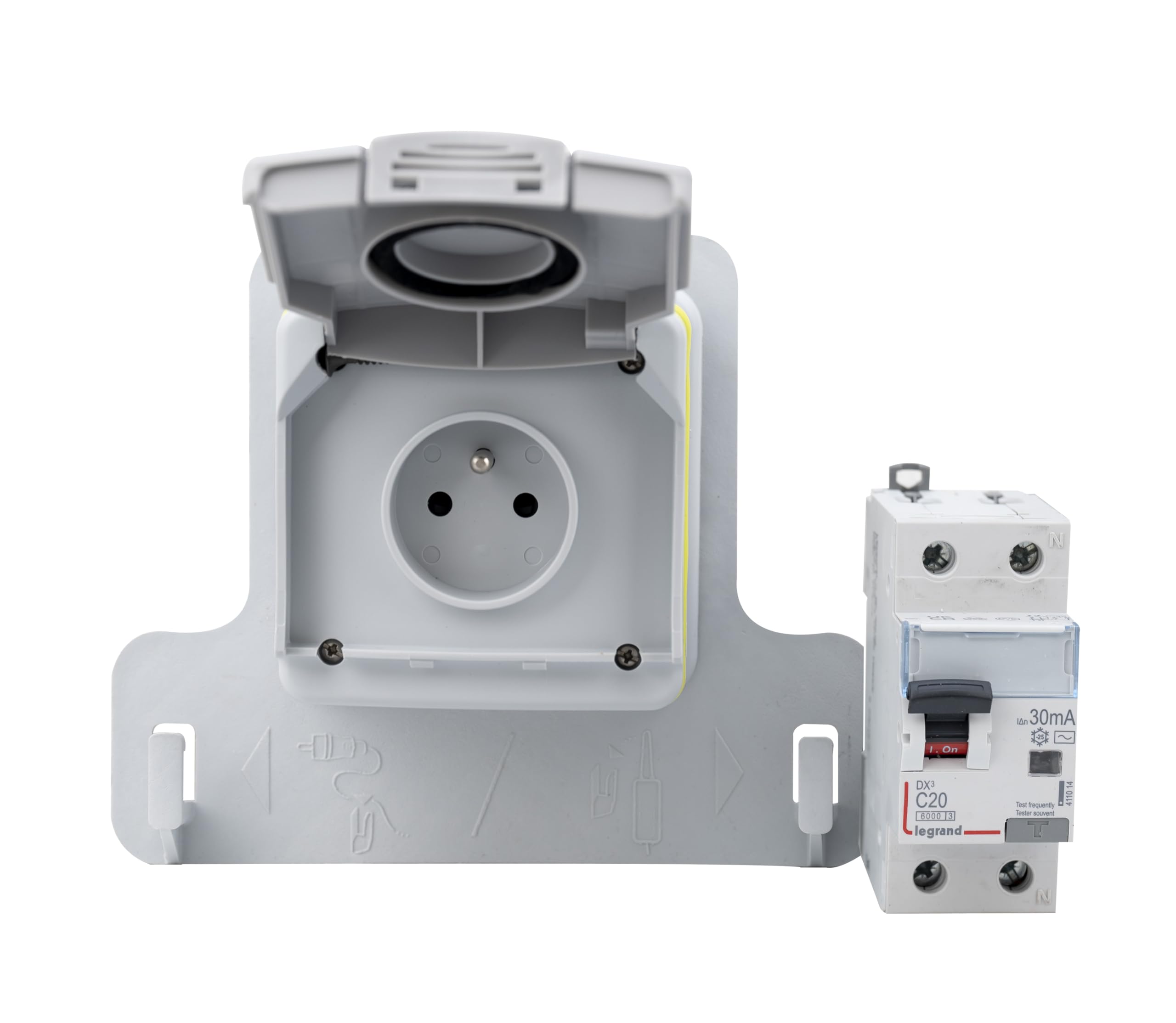 French Socket for Electric Cars with IP54 Charging Socket FI/LS Switch 20 A for EV Cars (Only Socket and RCBO Switch Legrand)