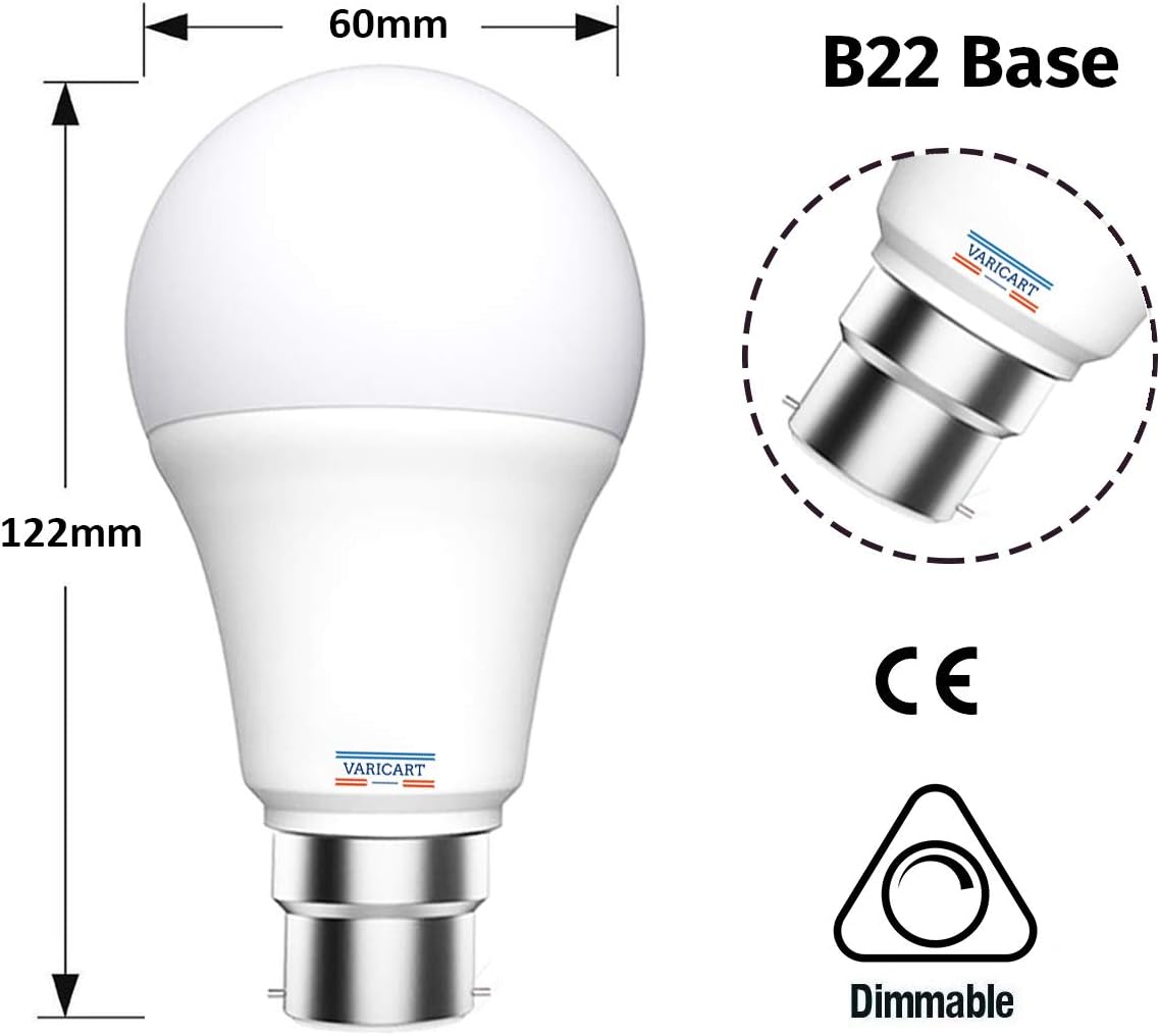 VARICART B22 10W Colour Changing Light Bulb Dimmable, LED Bulbs Bayonet with Remote, RGB + Warm White 3000K - Image 3