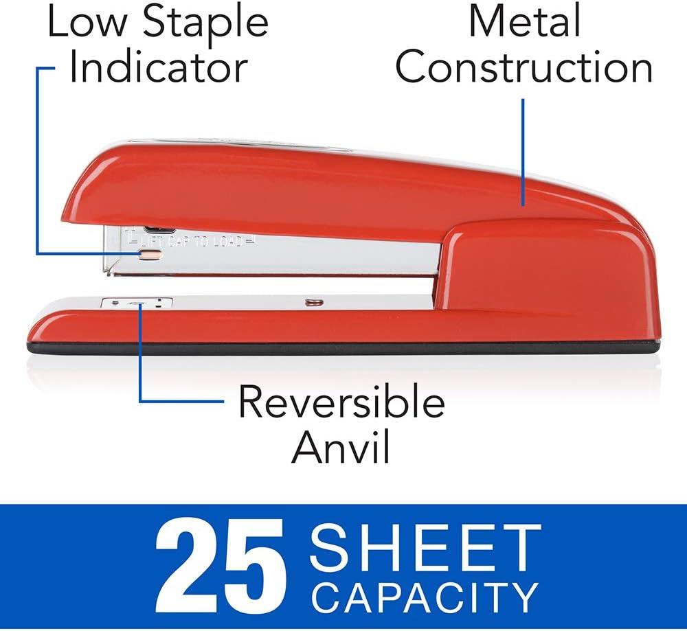 Swingline Stapler, 747 Iconic Desktop Stapler, 25 Sheet Capacity, Rio Red (74736) : Desk Staplers : Office Products