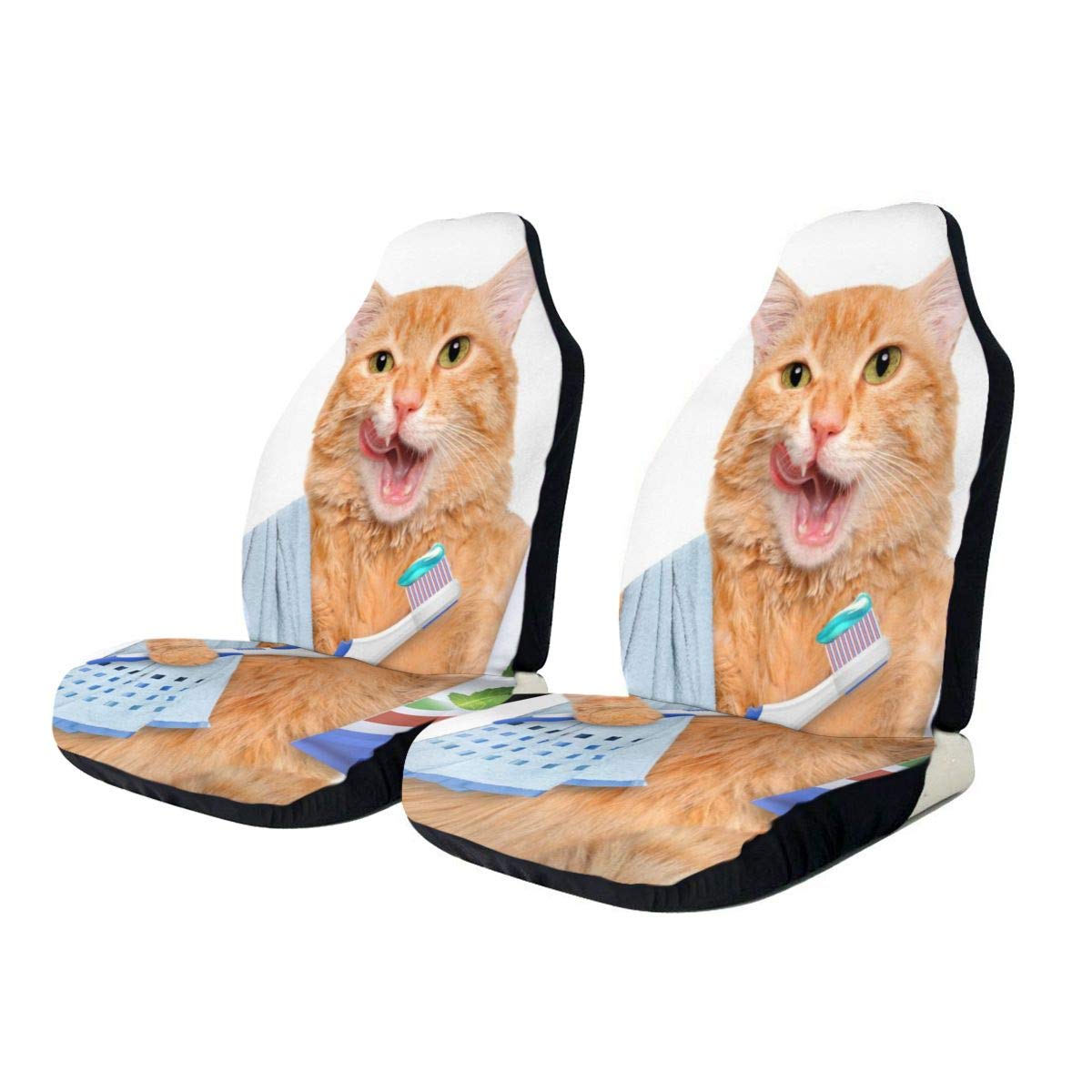 CHILL·TEK Car Seat Covers, Cat with Toothbrush Car Front