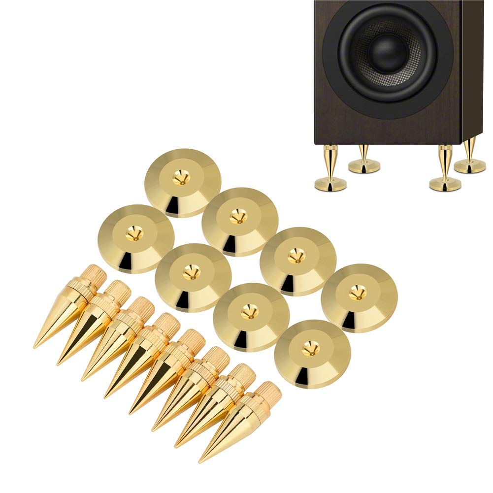 DEWIN Speaker Spike - Speaker Spike Pad Copper Speaker Spike Isolation Stand with Base Pad Feet Mat 8 Pairs 6 x 36MM