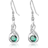 KINGWHYTE Infinity Earrings 925 Sterling Silver Infinity Created Earrings for Women Birthstone Dangle Earrings for Girls Birthday Anniversary Infinity Gifts