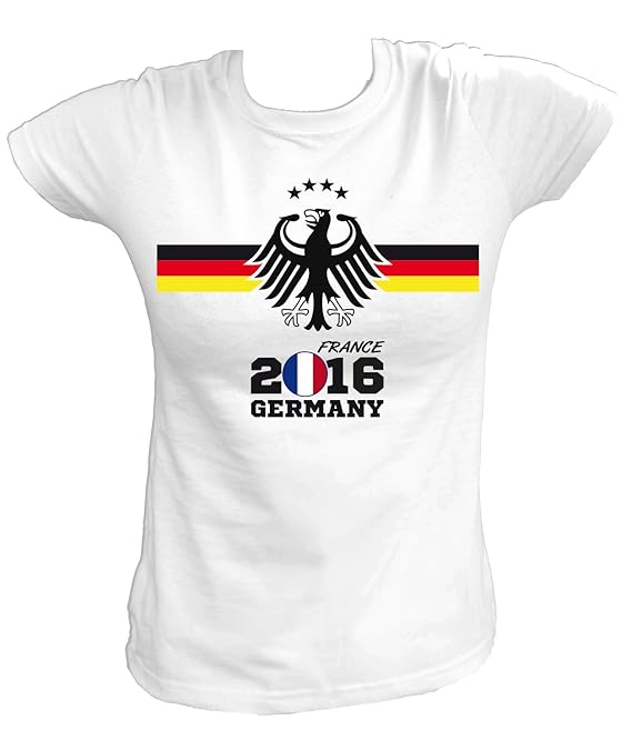 Artdiktat Damen Deutschland Fan T-Shirt - EM 2016 Frankreich - Trikot Ersatz - inkl. Wunschname und Nummer XS - 5XL