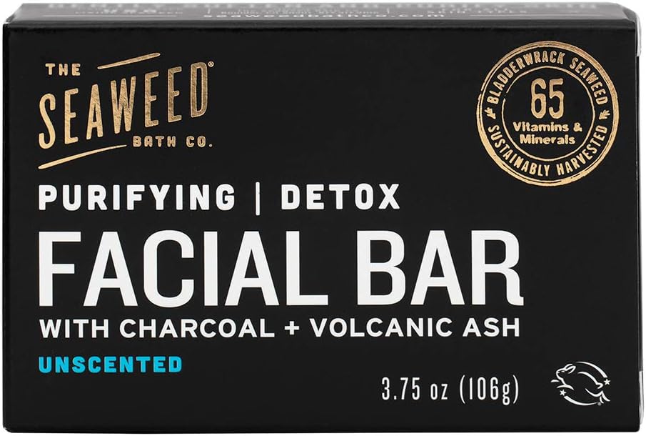 The Seaweed Bath Co. Purifying Detox Facial Bar Soap, Unscented, With Natural Organic Seaweed, Charcoal, Vegan, Paraben Free, 3.75 oz. : Beauty