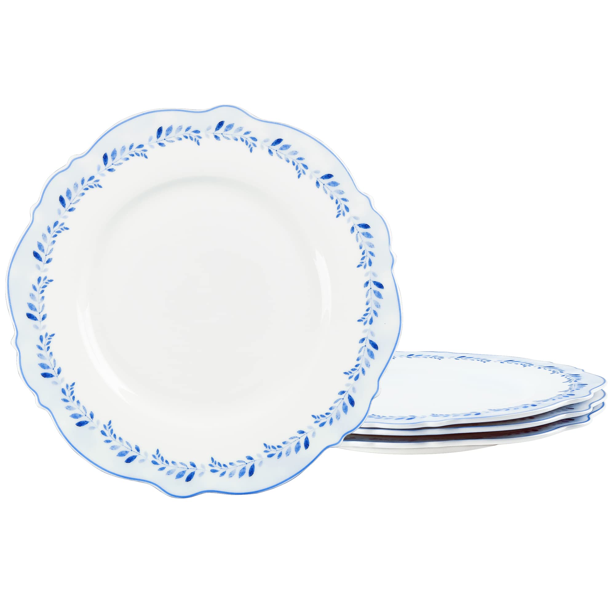 Photo 1 of fanquare 8 Inch Porcelain Plates Set of 4, Blue Grass Ring Dessert Plates for Pasta, Pancakes, Steak, Microwave Safe Flat Farmhouse Style Decorative Plate