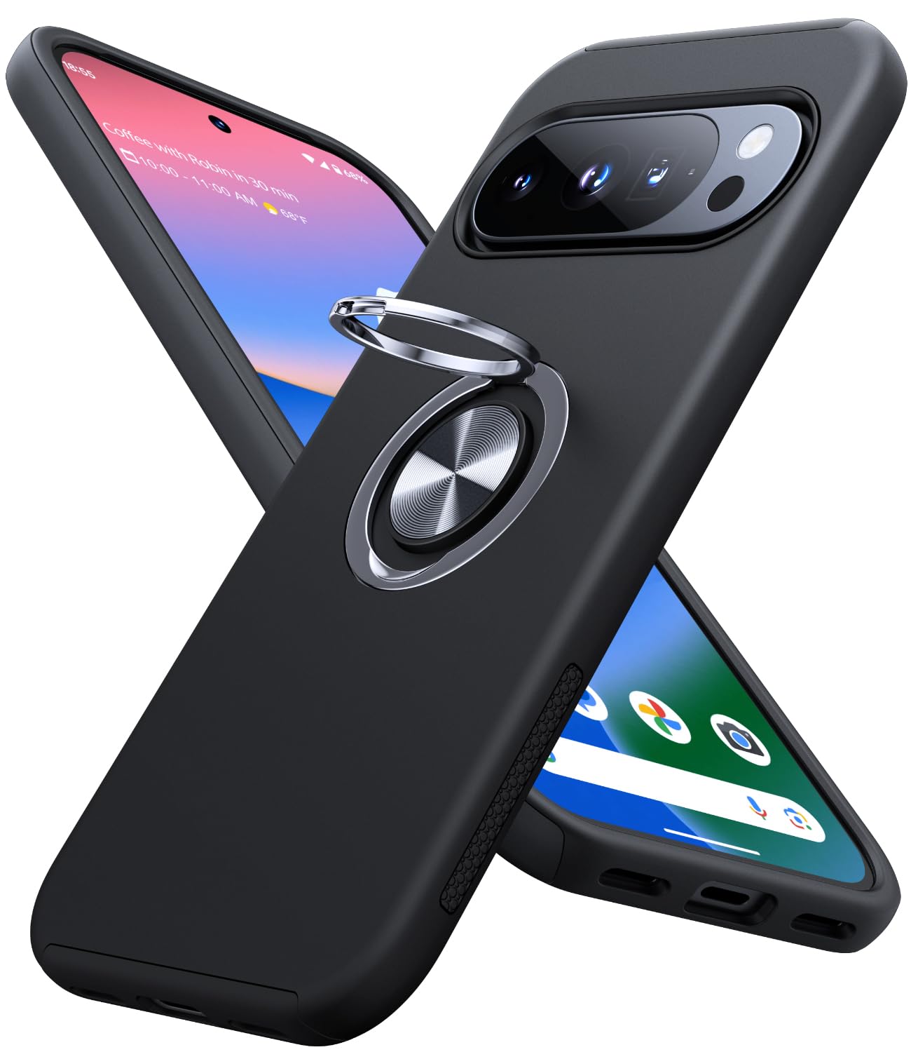 Photo 1 of JAME for Google Pixel 10 Case/Pixel 10 Pro Case, Slim Fit Military Grade Shockproof Cover with Metal Ring Holder Stand Kickstand Protective Phone Case for Google Pixel 10/10 Pro 6.3", Black