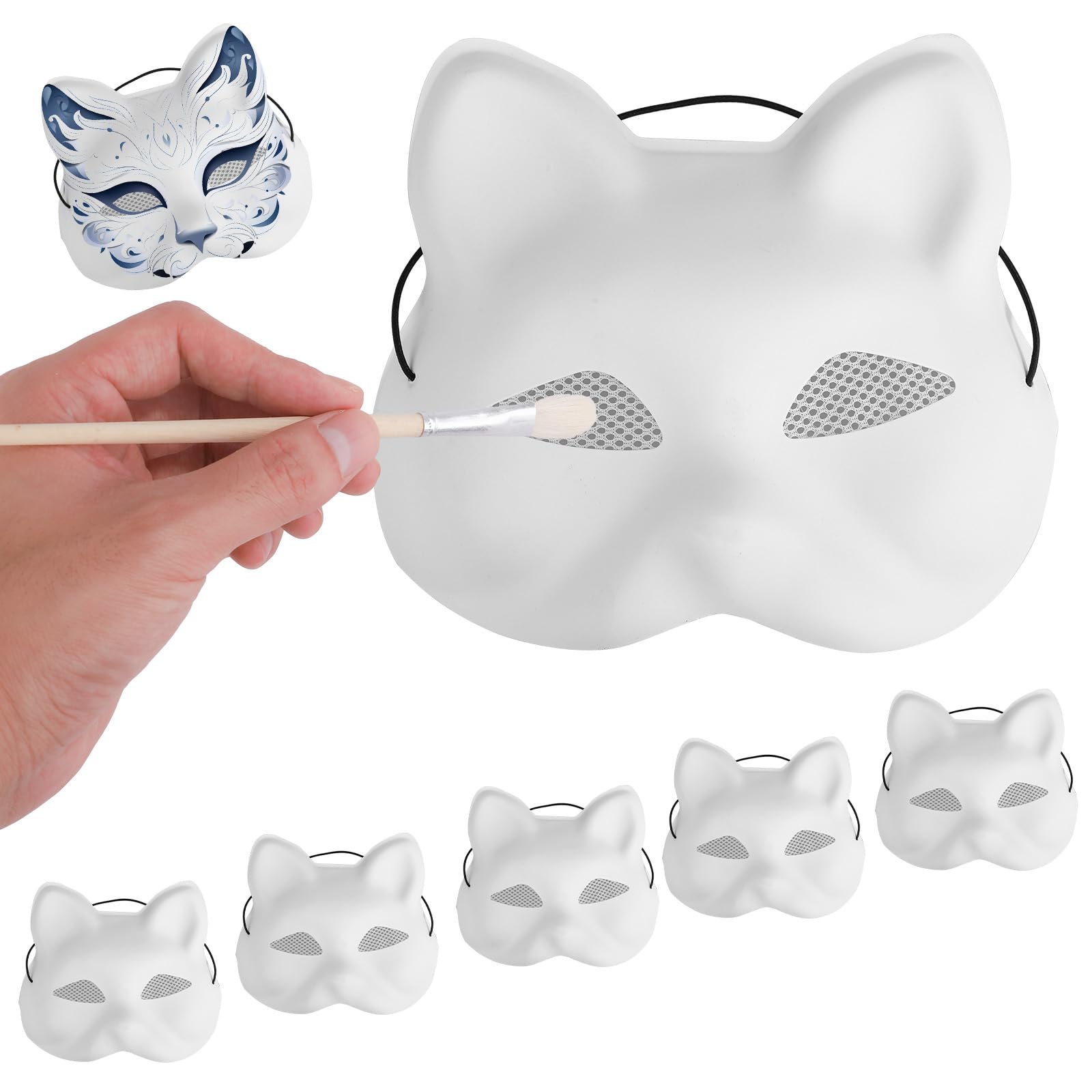 5pcs Cat Masks with Eye Mesh, Playful Therian Cat Mask Blank Cat Face Mask Masquerade Mask Fox Masks Costume Prop For Dance Cosplay Halloween Carnival Party
