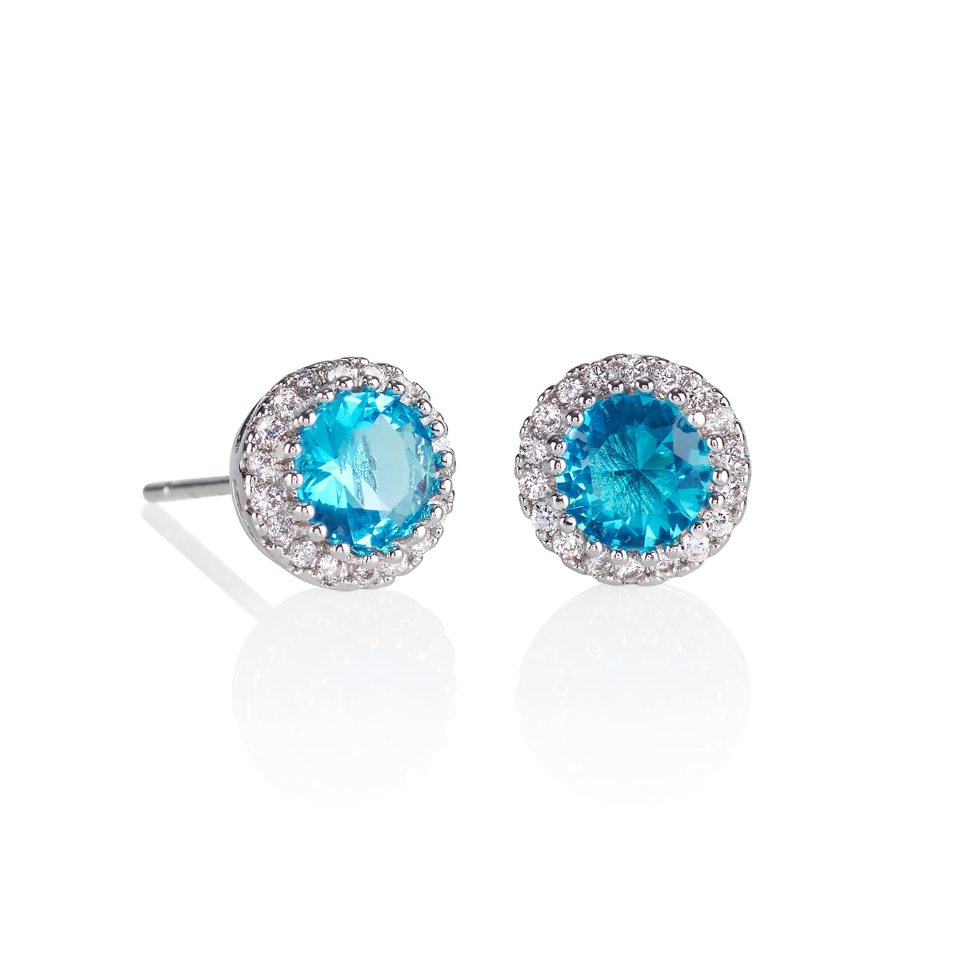namana Halo Stud Earrings for Women with Light Blue Cubic Zirconia Stones, Silver Earrings for Women with AAA Turquoise Blue and Clear CZ Stones, Simple Light Blue Earrings for Women,