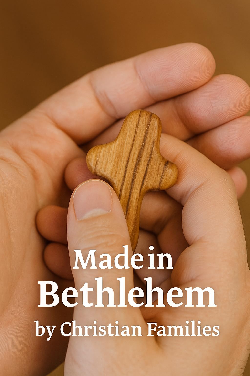 Zuluf 100 Small Olive Wood Comfort Crosses from Bethlehem Israel | Pocket Holding Crosses | Comes With 100 Holy Land Certificates 6cm / 2.5 Inch Each Cross - CRS301
