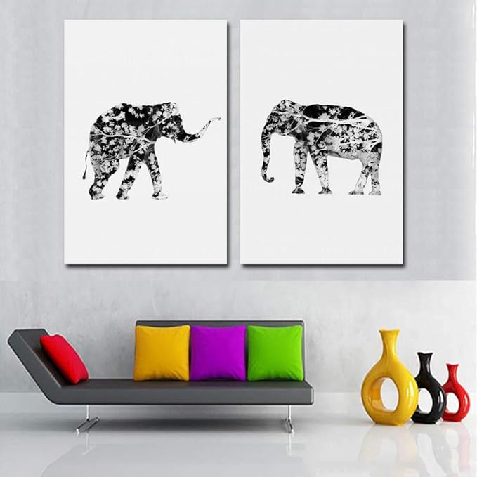 TWTQYC Póster de Lienzo nórdico Impresión de Arte Elefante Blanco y