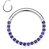 PEAKLINK 316L Septum Ring Septum Jewelry Nose Hoop Ring 8mm 10mm Daith Earrings Surgical Steel Seamless Clicker Ring Tragus Jewelry Cartilage Conch Helix Rook Hoop Earrings with Lapis Lazuli