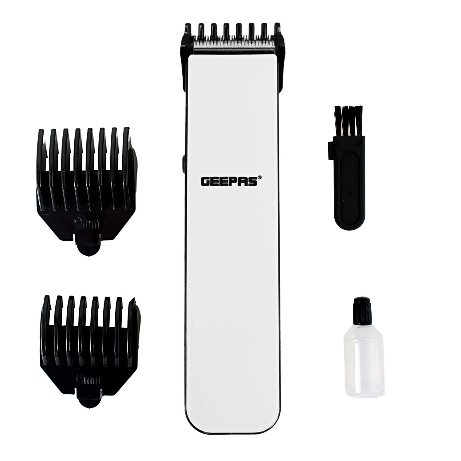 Geepas 2 in 1 Rechargeable Trimmer | Professional Men Kids Hair Clipper & Beard Stubble Trimmer Kit | Popular 6mm and 9mm Combs Included - 2 Years Warranty