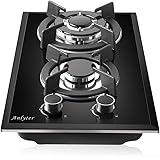 Anlyter 12 Inch Gas Cooktop, 2 Burners Drop-In Gas Stovetop (Thermocouple Protection), Tempered Glass Gas Hob LPG/NG…