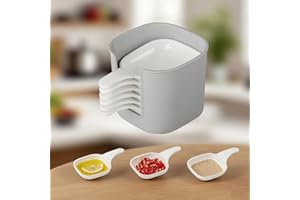 7PCS Spice Dish Set with Rack, Condiment Serving Set for Kitchen and Dining Table, White