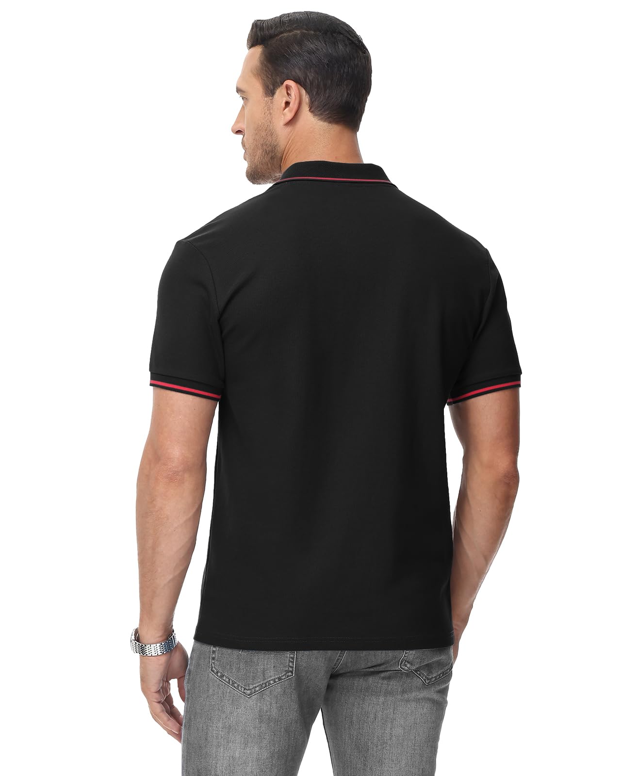 HMIYA Herren Poloshirt-Kontrast Kurzarm Polohemd Male Polo Klassisches,Schwarz,XL 3