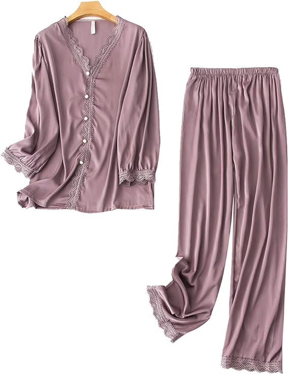 Amazon Co Jp パジャマ レディース ルームウェア 寝巻き 部屋着 長袖 上下セット 高級感 光沢あり 寝間着 通気性 春 夏 秋 Shengo 服 ファッション小物