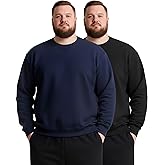 Taiyin 2 Pack Men's Big and Tall Fleece Crewneck Sweatshirts, Long Sleeves Casual Lightweight Basic Pullover Warm Tops