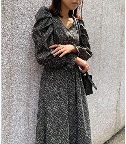 Amazon ビス 袖ボリューム花柄シャーリングワンピース ブラック系 03 F ワンピース チュニック 通販