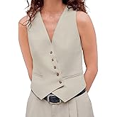CIDER Women's Vest V Neck Sleeveless Linen-blend Work Blazer Vest Crop Button Suit Vest for Summer Casual Trendy
