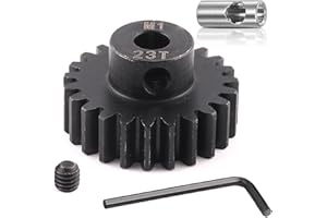 QLOI-LEUE Steel Mod1 5mm Pinion Gear 1PCS, 11-28 M1 Pinion Gear Metal Hardened Steel Fit 5mm RC Motor Shaft with 3.175mm Coupler Compatible with 1/5 1/6 1/8 1/10 1/14 RC Brushless Brush Motor (23T)