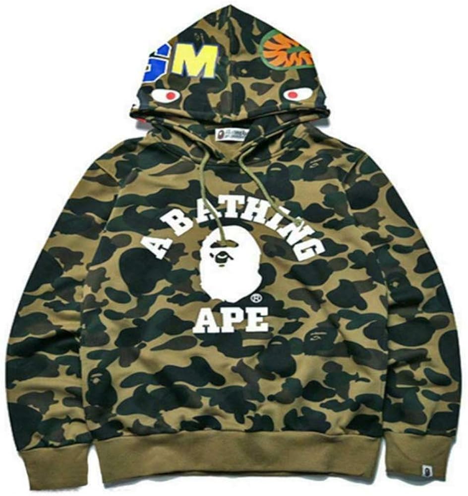 Men's Bape A Bathing Ape Full Zip Shark Head Camo Hoodie Coat Sweatshirt Jacket