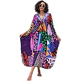 sunforyou Plus Size Kaftan Dresses for Women Loose Batwing Sleeve Bathing Suit Cover Up Lightweight Loungewear
