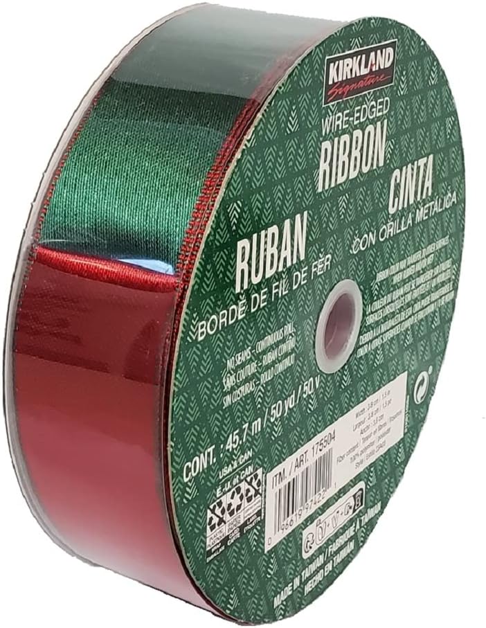 Bows & Ribbons - Kirkland Wire Edged Ribbon Red/Green Double Sided Satin 50yard X 1.5inches
