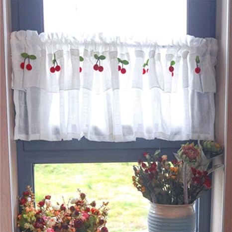 Amazon 半分の窓のカーテンは台所浴室の居間のための田園様式の窓枠のカフェのカーテンのチェリーの装飾 5 色 39x15 5in を絶縁しました カフェカーテン オンライン通販