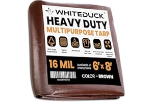 WHITEDUCK Super Heavy Duty Poly Tarp Cover 16 Mil & 10 Mil with Grommets and Reinforced Edges (Brown, White & Silver Black) (Brown- 16 Mil, 6' x 8')