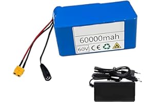 60V E-Bike Battery 60AH 16S2P Lithium Battery Pack with Charger and BMS Protection Waterproof PVC Shell Abrasion-Resistant fo