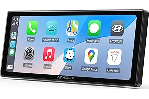 APHQUA 10.26 Inch Wireless Apple CarPlay & Android Auto Screen with Backup Camera,Portable Touch Display with Bluetooth FM AUX USB,Voice Control Multimedia Stereo for 99% Car Truck SUV