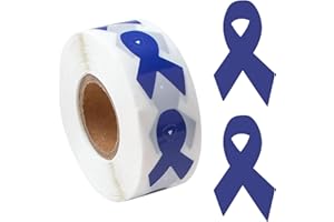 WANDIC 0.75 * 1.28'' Blue Ribbon Awareness Sticker, 500 PCS Ribbon-Shaped Label Roll for Colon, Prostate, Rectal Cancer and Child Abuse Hope Awareness