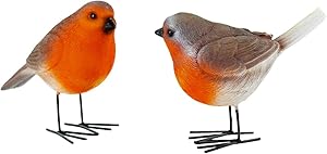 SIEMOO 2 Pack Garden Birds Decor Birds Robin Garden Statues Decor Fairy Garden Resin Sculptures Outdoor Decor Lawn Bird Ornaments for Home Patio Yard Office and House