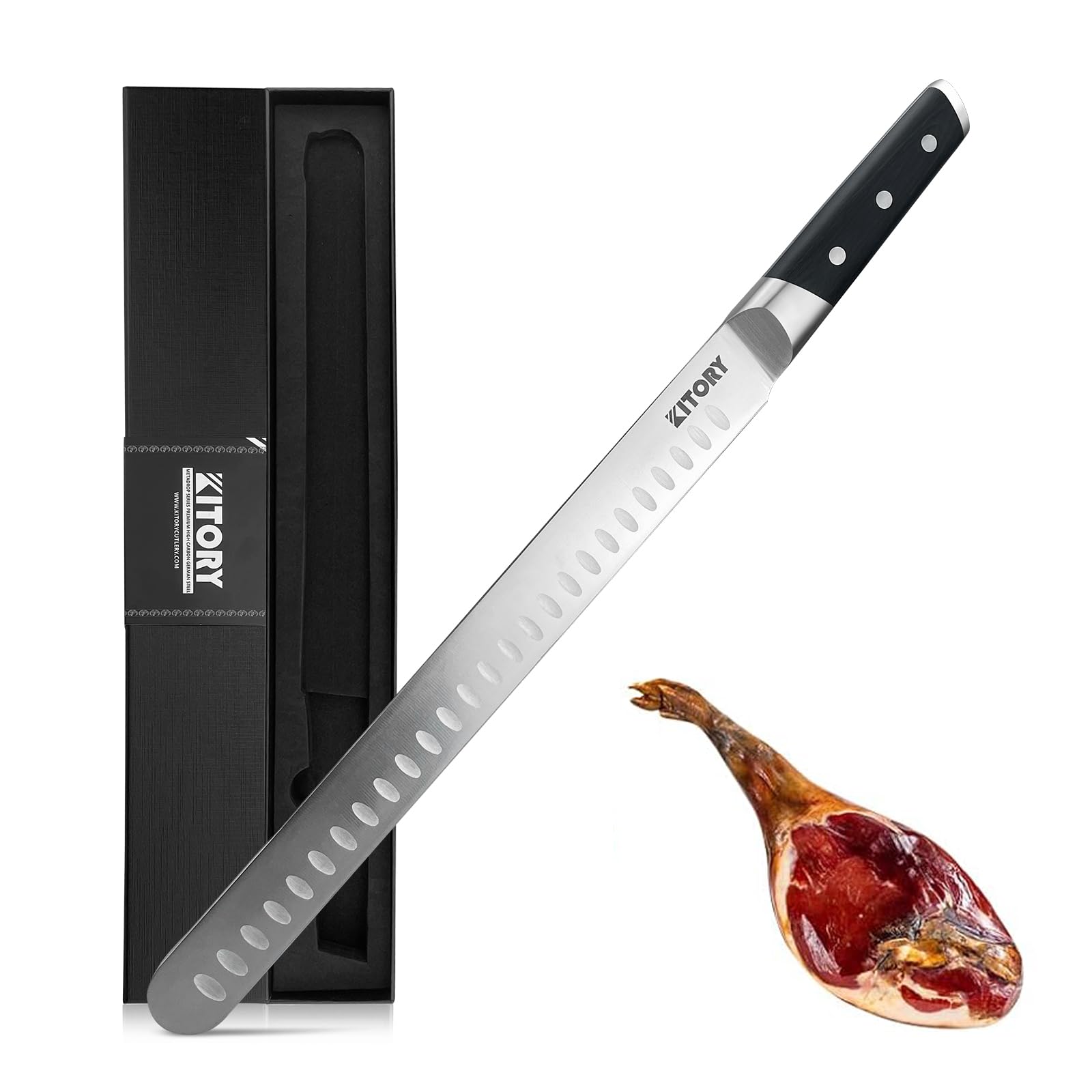 Kitory Schinkenmesser 30cm Tranchiermesser Brisket Messer aus Deutschem hochwertigem Edelstahl, Scharfe Aufschnittmesser mit Ergonomischem Pakkaholz Griff mit Geschenkbox