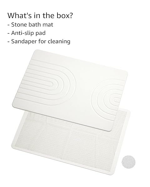 YOULTTAN STONE BATH MAT 24″X16″ – DIATOMACEOUS EARTH SHOWER MAT, QUICK DRY, ANTI-SLIP, MODERN DESIGN WITH BONUS NON-SLIP PAD – PERFECT FOR HOME SAFETY AND STYLE,LIGHT GRAY