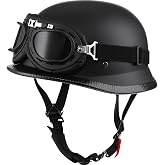 Yesmotor Helmet Half Shell German Motorcycle Helmet with Cycling Glasses - DOT Approved
