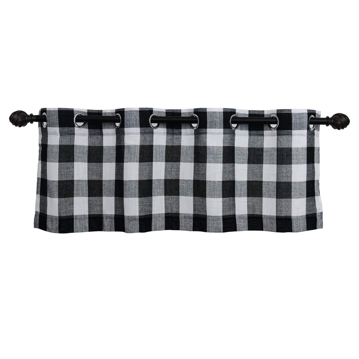 Creativesfun Farmhouse Faux Linen Look Light-Filtering Buffalo Check Grommet Window Valance top Treatment (Black & White, Valance 丨W53 X L12-INCH)