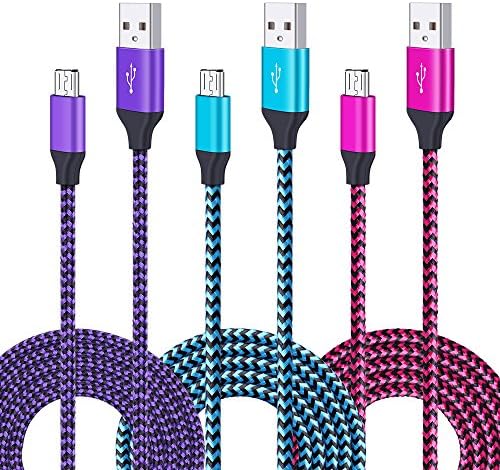 USB Cable Android, PS4 Xbox One Controller Charging Cable CIQILY 3Pack 6ft Nylon Braided USB 2.0 to Micro USB Fast Charger Cord for Samsung Galaxy S6/S7 Edge, J3 J7, LG K20 V / K20 Plus / Stylo 2 3