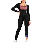 Junlan Full Body Sauna Suit for Women Sweat Jumpsuit Waist Trainers for Women Belly Fat Workout Sweat Suit
