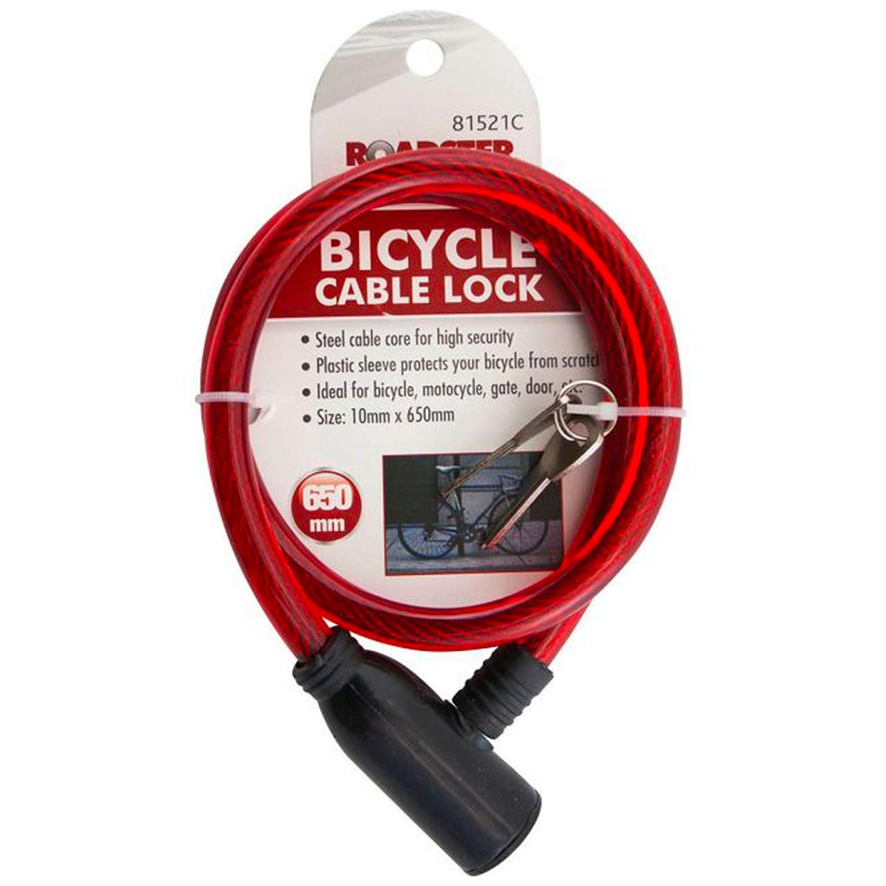 Roadster 2 Key Bicycle Cable Lock Security Bike Cycle Gate 10mm x 650mm