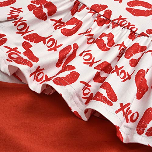 Valentine's Day Kids Little Toddler Baby Girls Outfit Heart Ruffled Dresses Shirt+Stripe Flares Pants 2Pc Clothes Set (Red, 12-18 Months)
